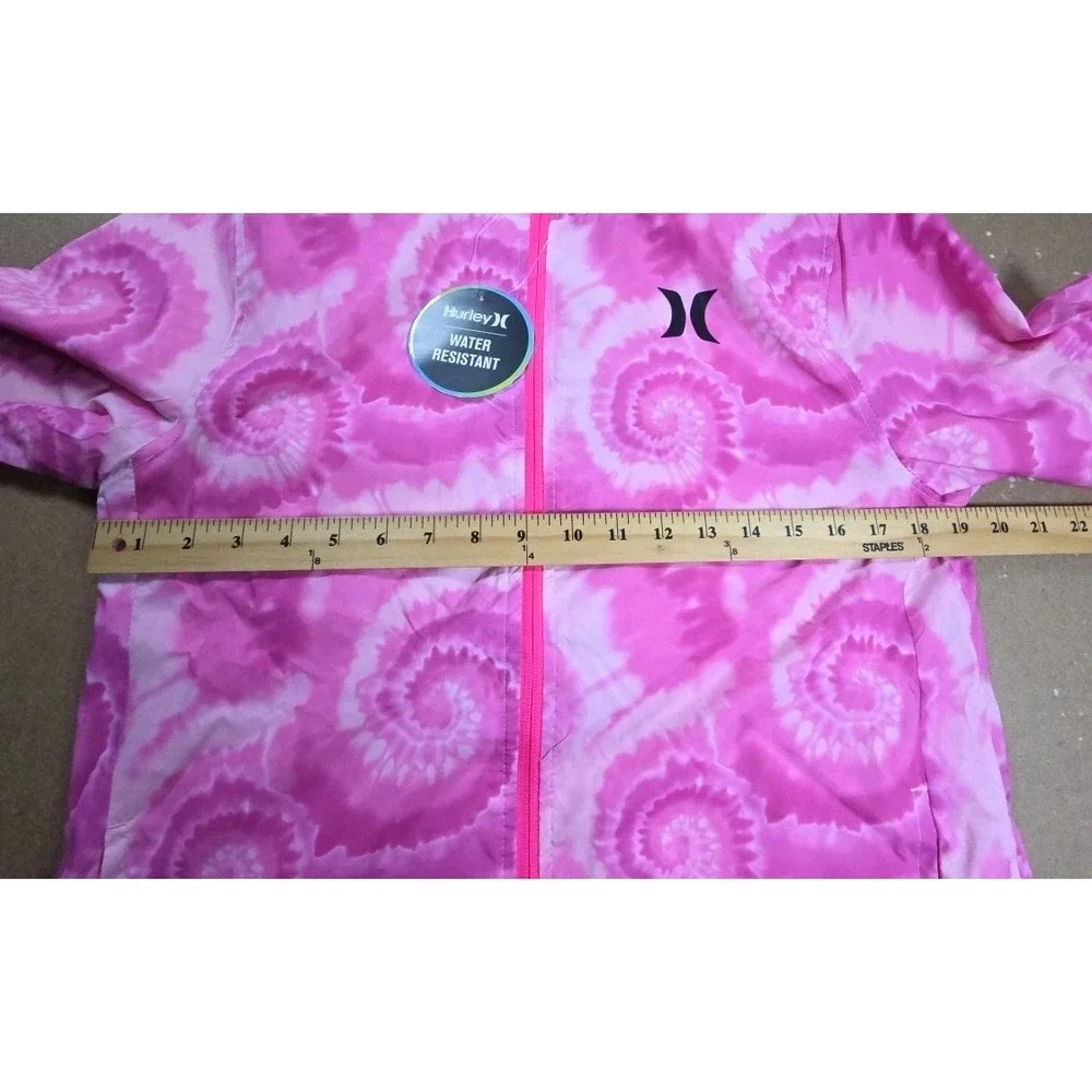 Girls XL Hurley Windbreaker Jacket Long Sleeve Full Zip Pockets Hyper Pink Logo